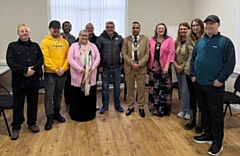 High Level CEO Callum Jones with the Mayor, Mayor's consort, and team of Recovery workers and volunteers  